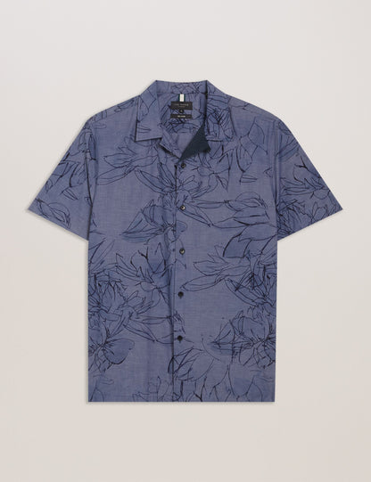 Ted Baker TERRONI - Short Sleeve Floral Chambray Cotton Shirt