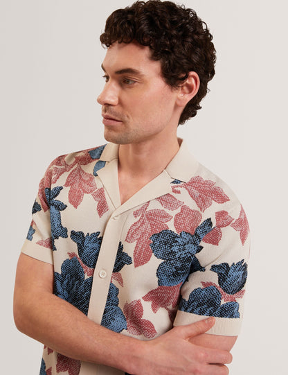 Ted Baker ASHQARA Shaded Floral Knit Button-Through Polo Shirt