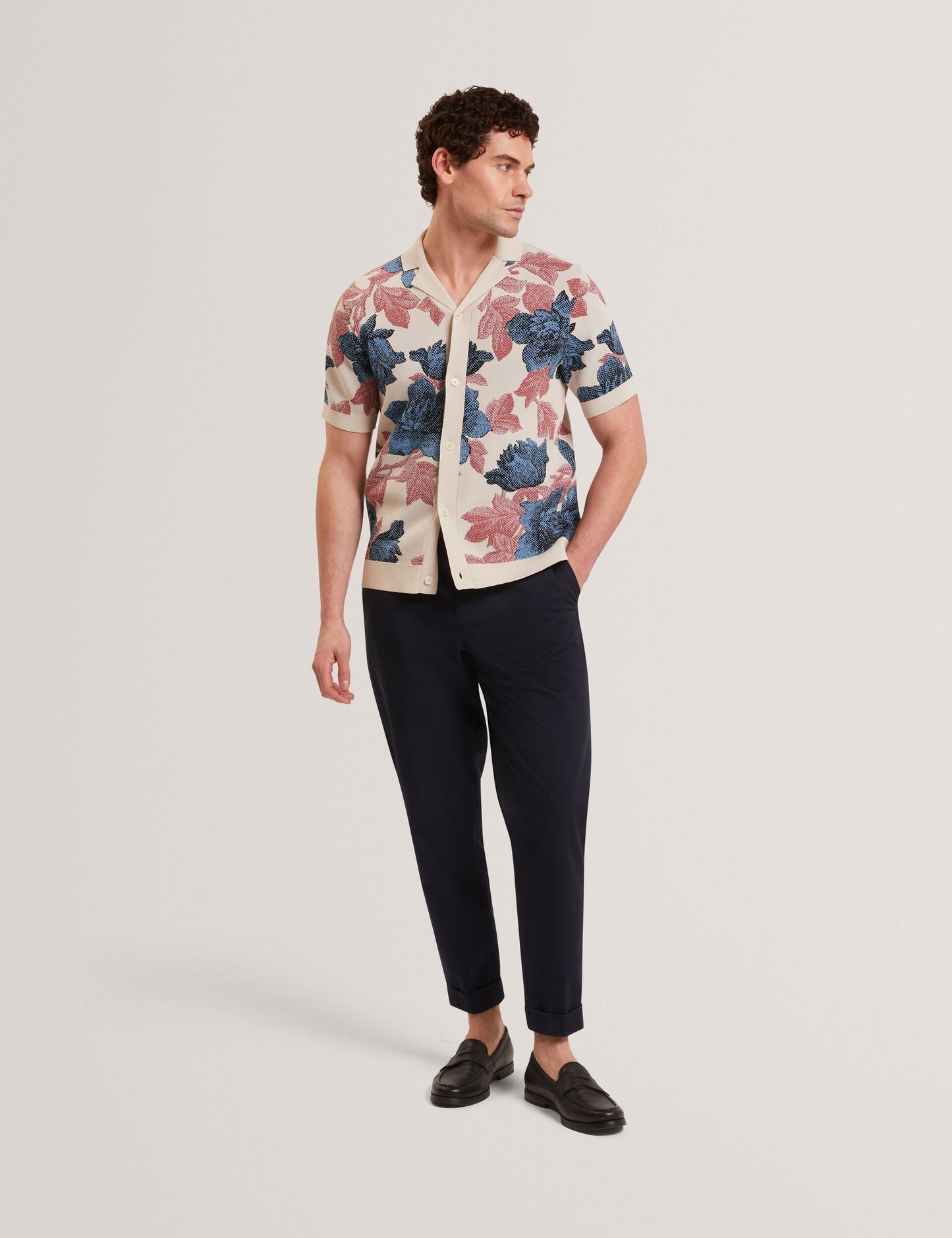 Ted Baker ASHQARA Shaded Floral Knit Button-Through Polo Shirt