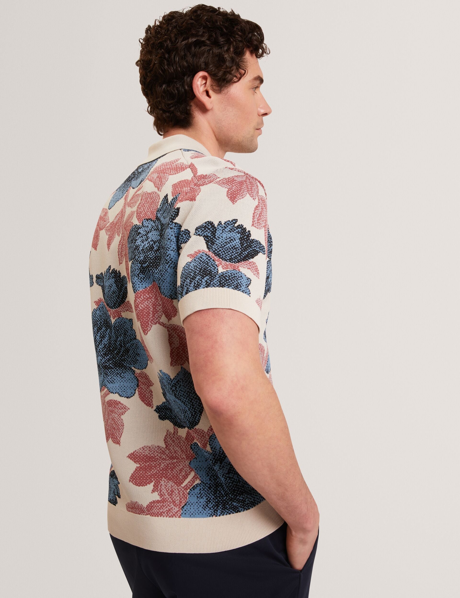 Ted Baker ASHQARA Shaded Floral Knit Button-Through Polo Shirt