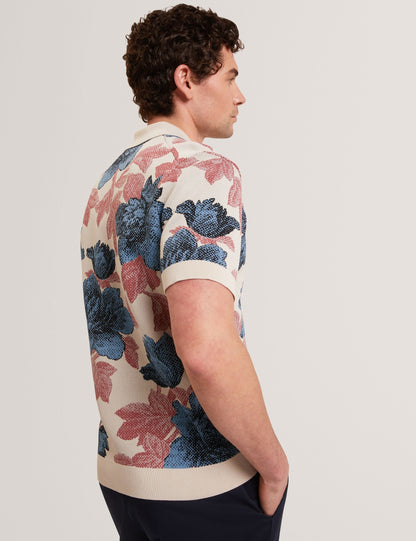 Ted Baker ASHQARA Shaded Floral Knit Button-Through Polo Shirt