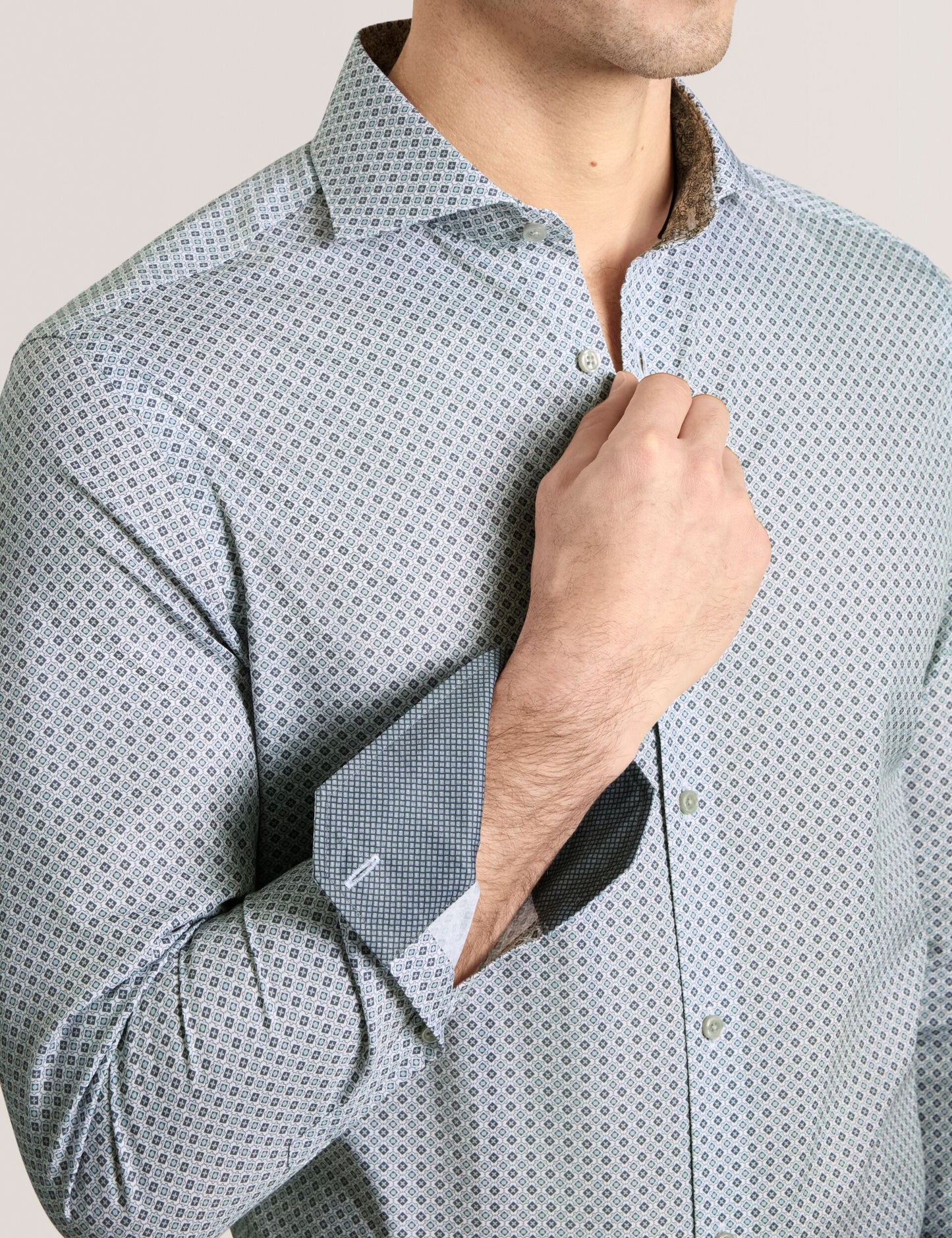 Ted Baker NANTUCKET Geo Print Stretch Cotton Slim Fit Shirt