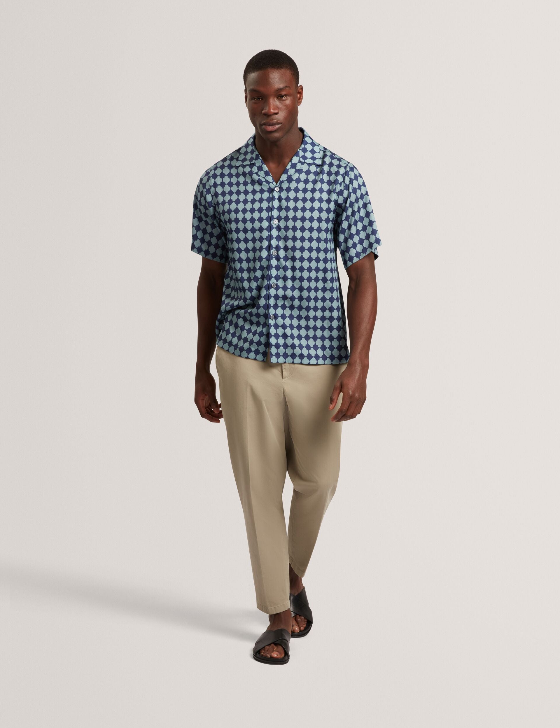Ted Baker IBICUI Tile Print Tencel Short Sleeve Shirt