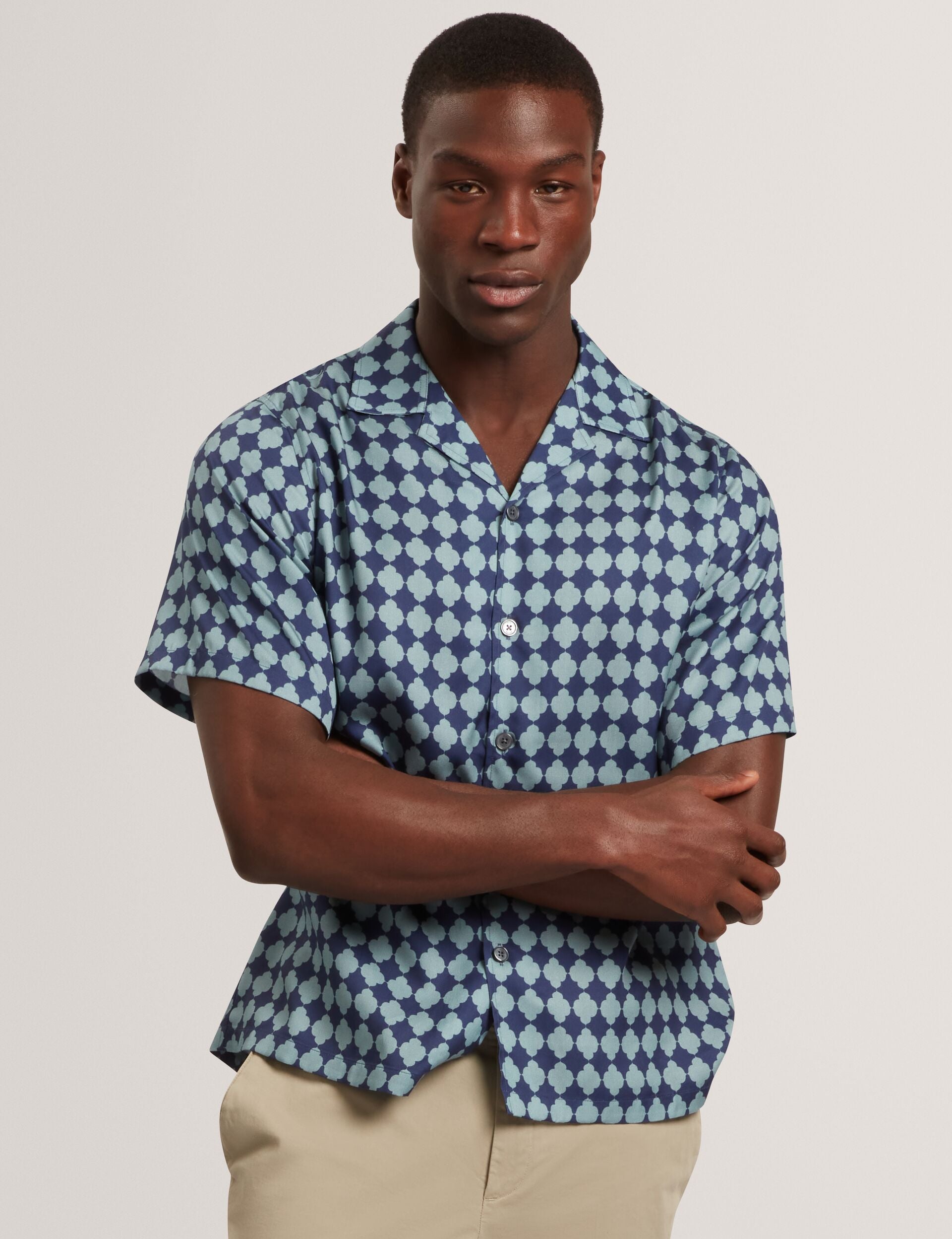 Ted Baker IBICUI Tile Print Tencel Short Sleeve Shirt
