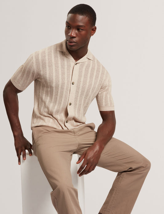 Ted Baker EDIO Stitched Stripe Knit Button-Through Polo