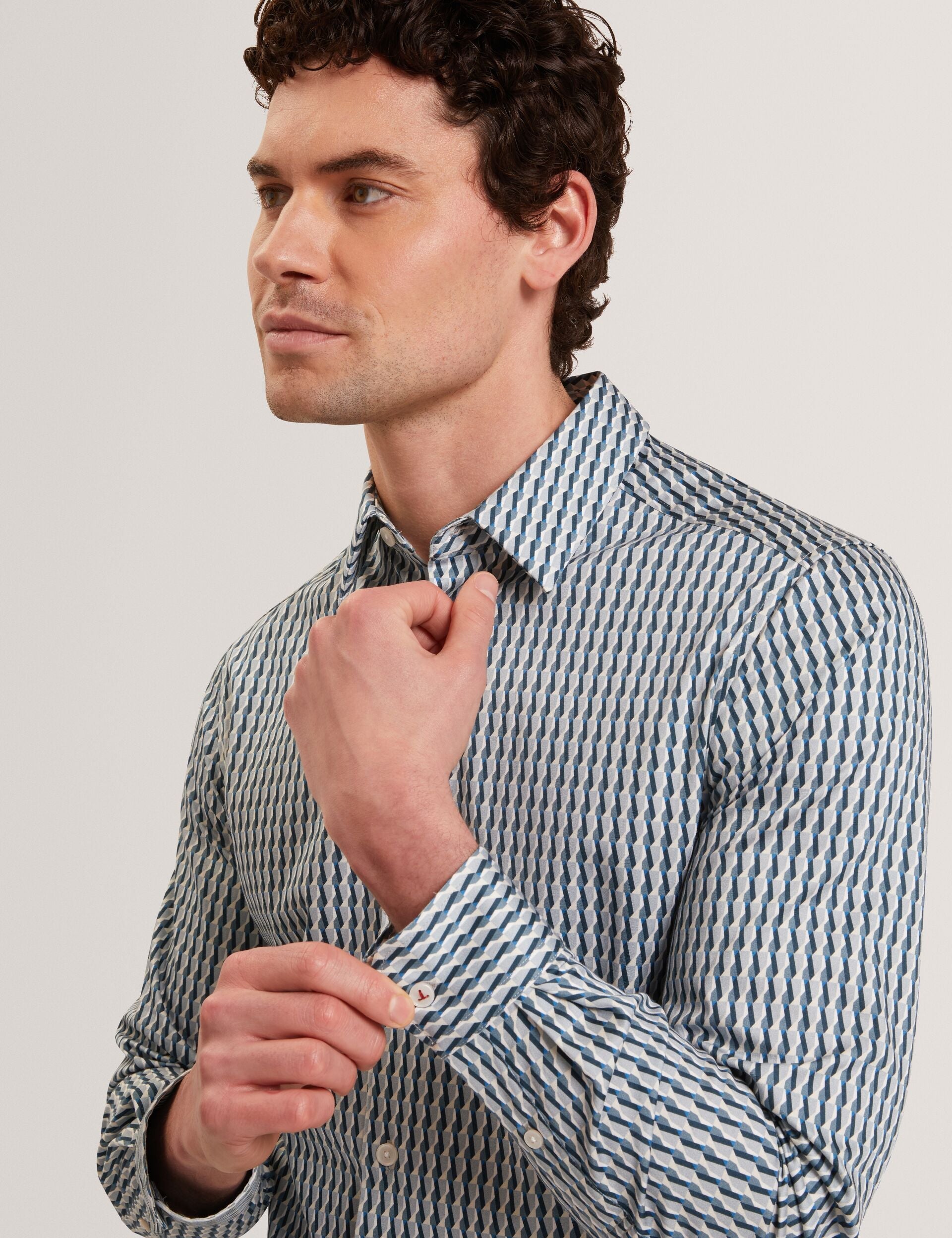 Ted Baker FIRDAWI Slim Geo Striped Long Sleeve Shirt