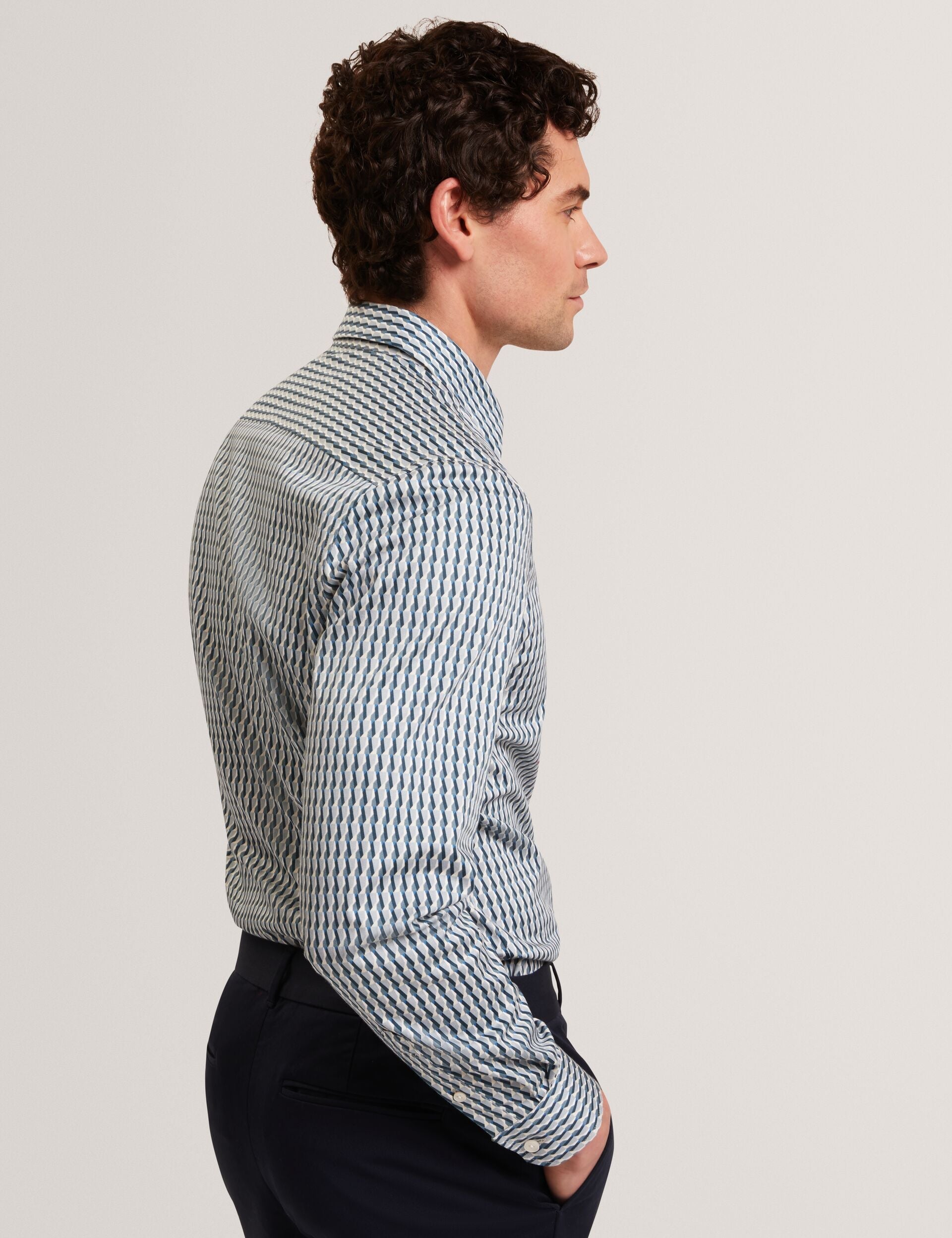 Ted Baker FIRDAWI Slim Geo Striped Long Sleeve Shirt