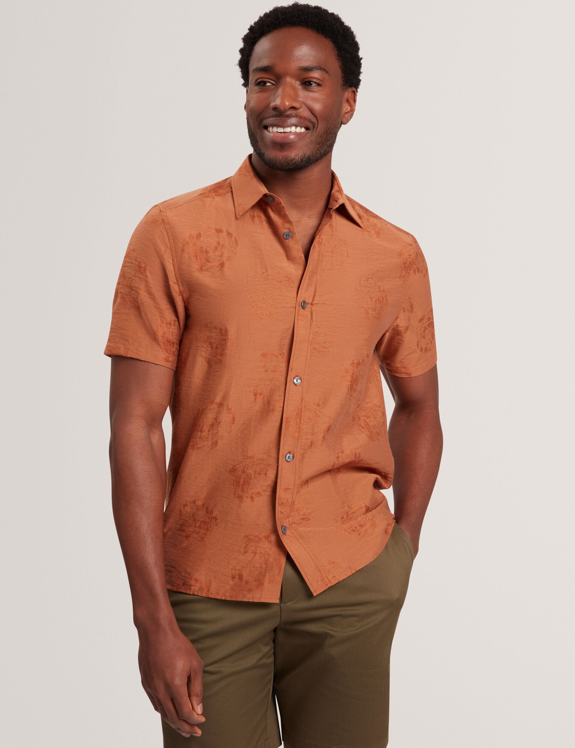 Ted Baker FABIANE Floral Jacquard Woven Short Sleeve Shirt