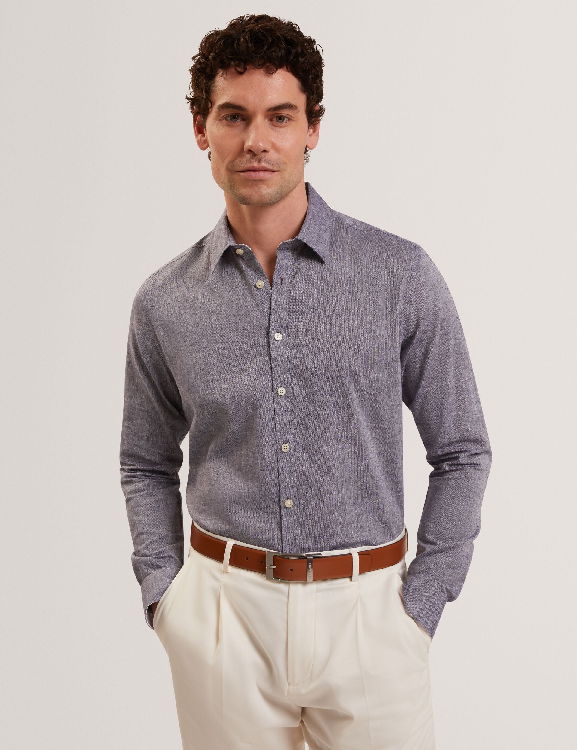 Ted Baker PRYNN Linen Cotton Woven Long Sleeve Shirt