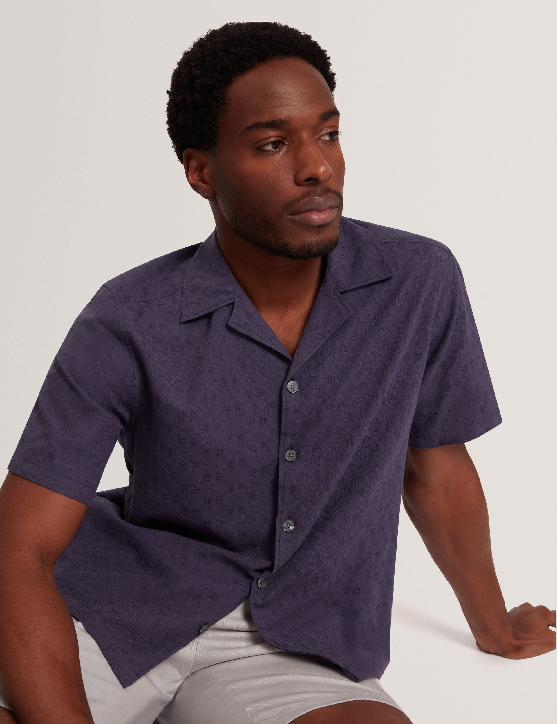 Ted Baker FLEURRE Jacquard Floral Cotton Short Sleeve Shirt