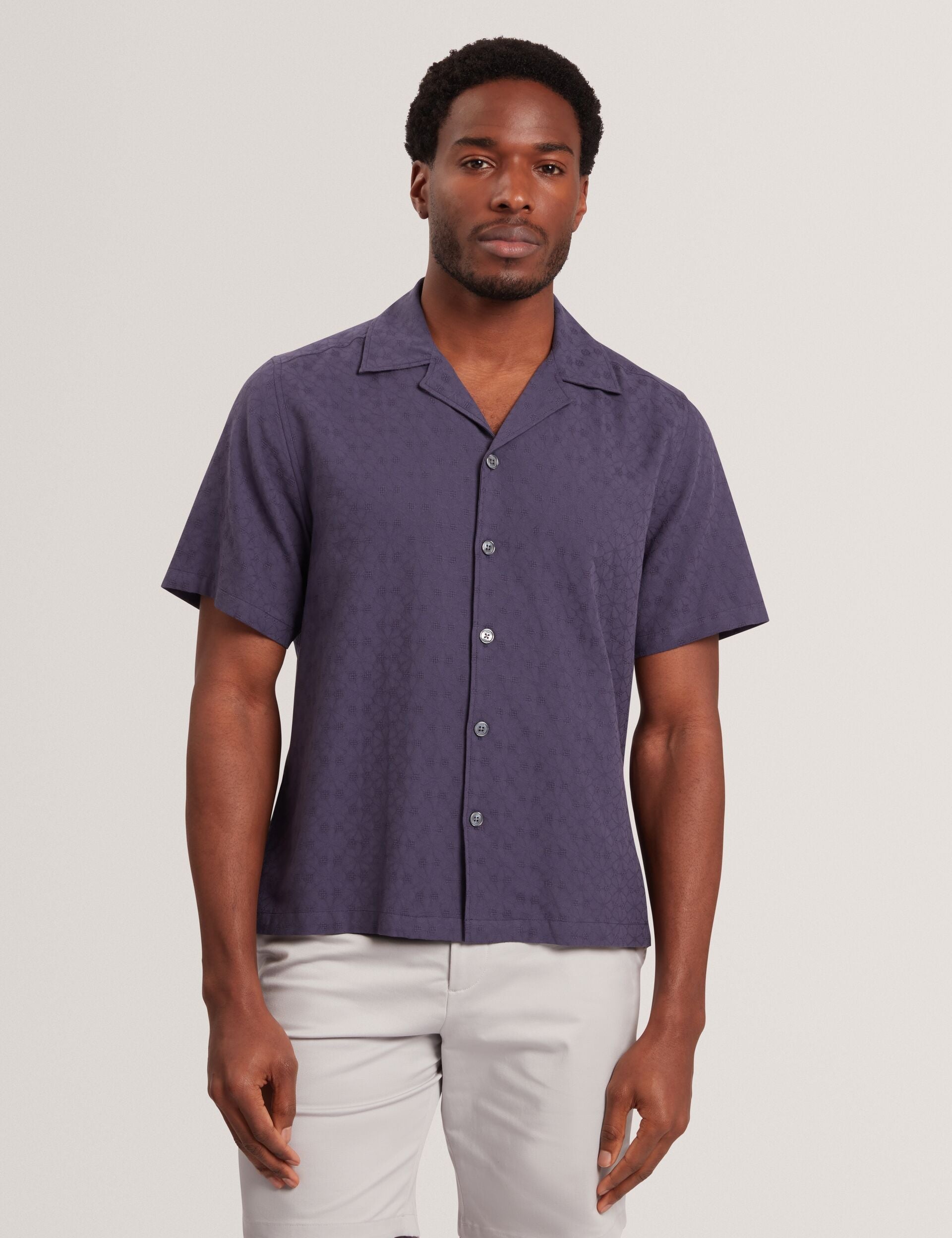 Ted Baker FLEURRE Jacquard Floral Cotton Short Sleeve Shirt