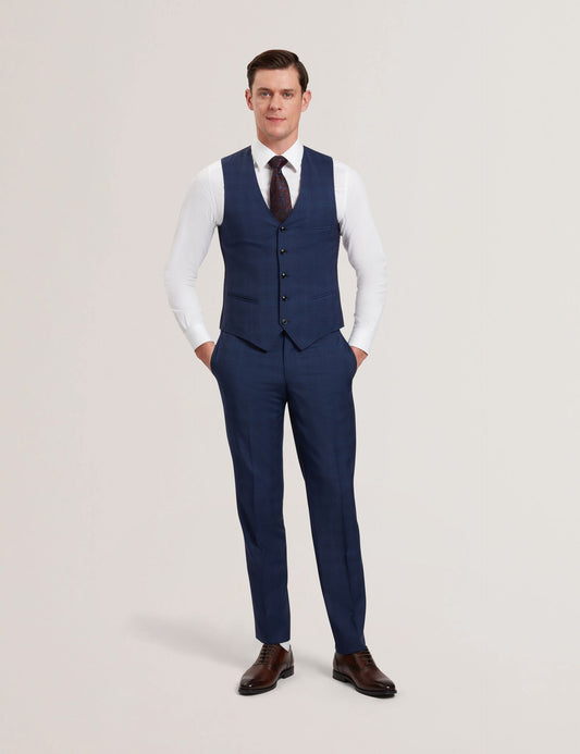 Ted Baker JAYALS - Slim Fit Navy Check Wool Suit Pants