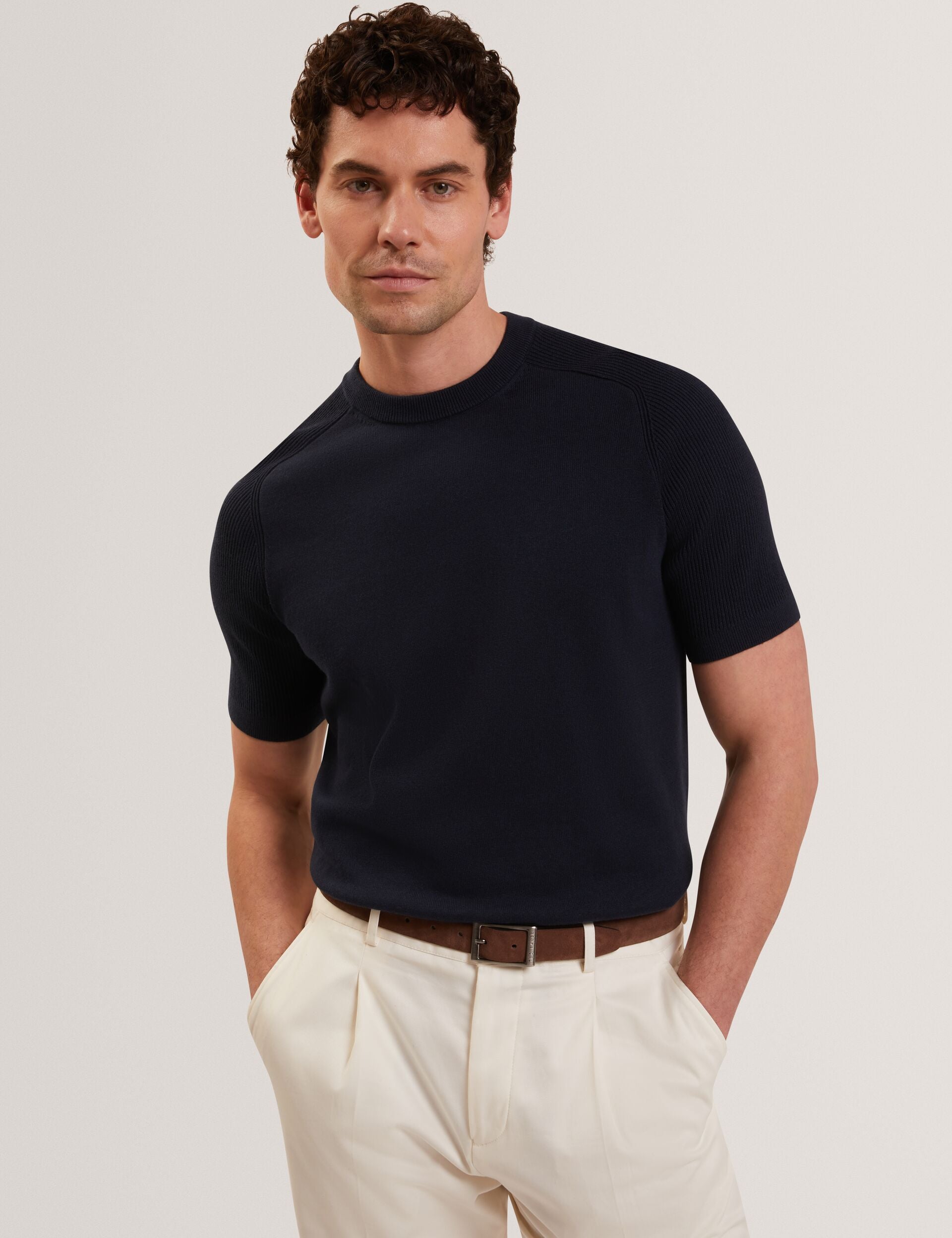 Ted Baker TORRENT Wool Blend Ribbed Raglan Polo Shirt