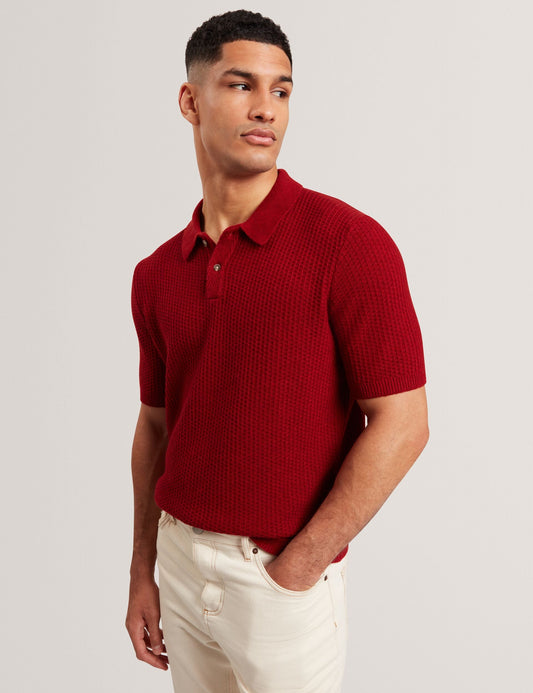 Ted Baker CAELUM Herringbone Texture Knit Short Sleeve Polo