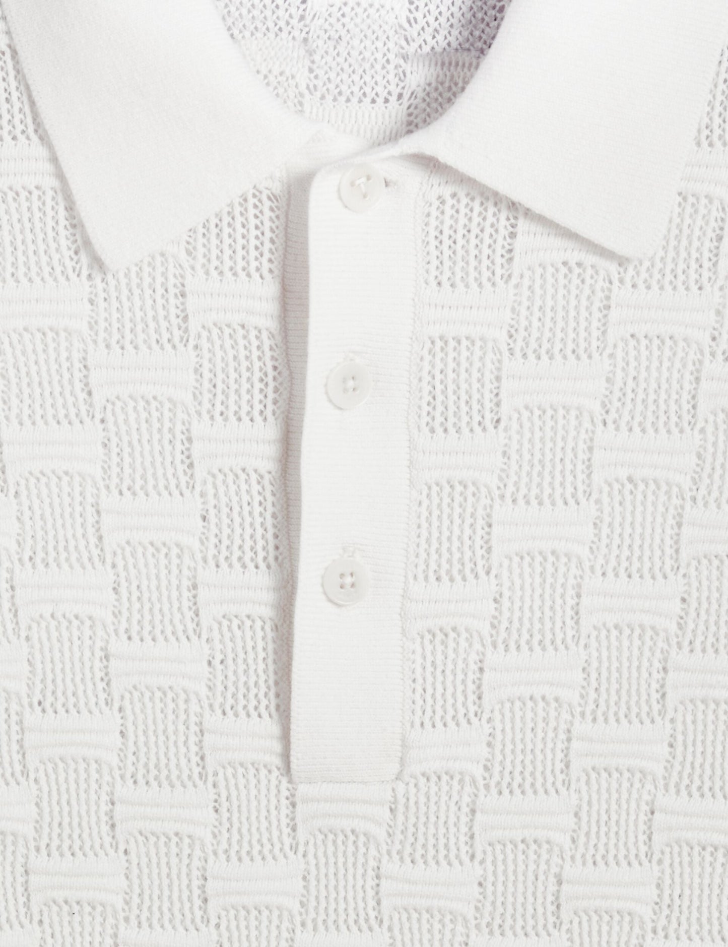 Ted Baker WATERBY - White Textured Knit Silk Cotton Polo Shirt