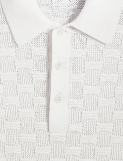 Ted Baker WATERBY - White Textured Knit Silk Cotton Polo Shirt
