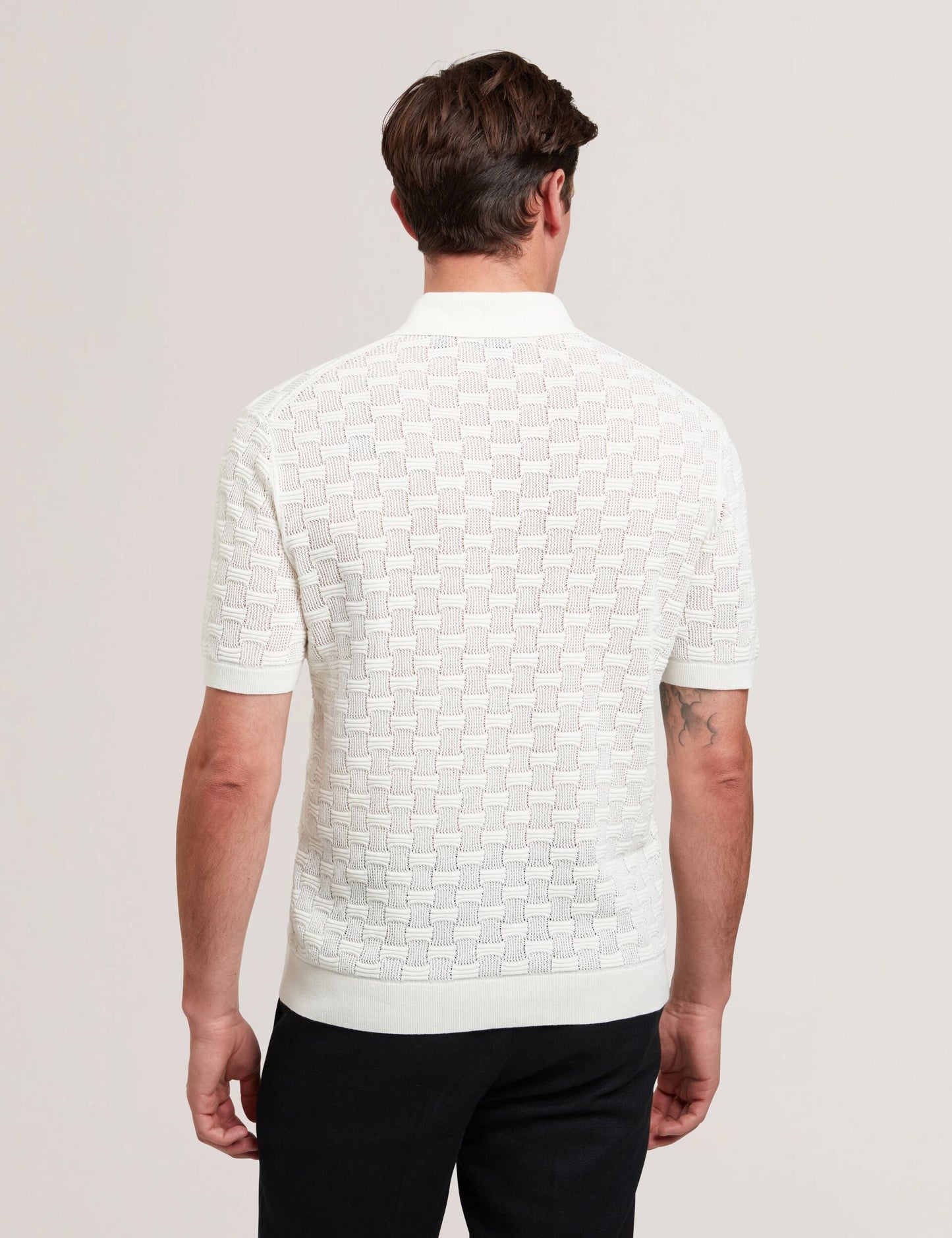 Ted Baker WATERBY - White Textured Knit Silk Cotton Polo Shirt