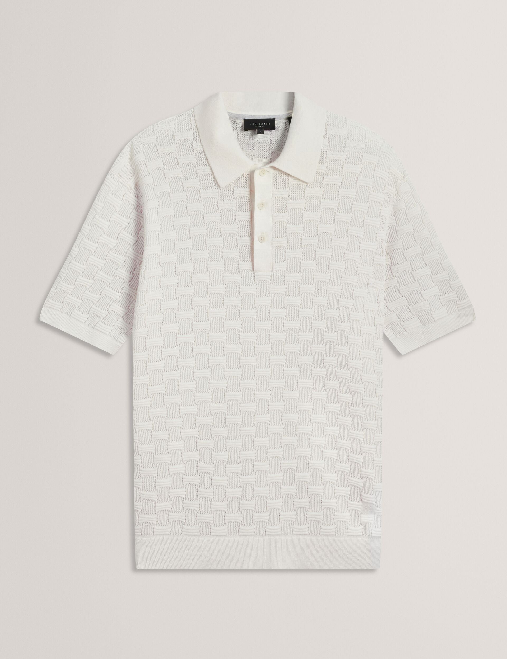 Ted Baker WATERBY - White Textured Knit Silk Cotton Polo Shirt