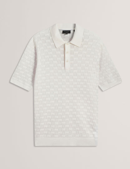 Ted Baker WATERBY - White Textured Knit Silk Cotton Polo Shirt