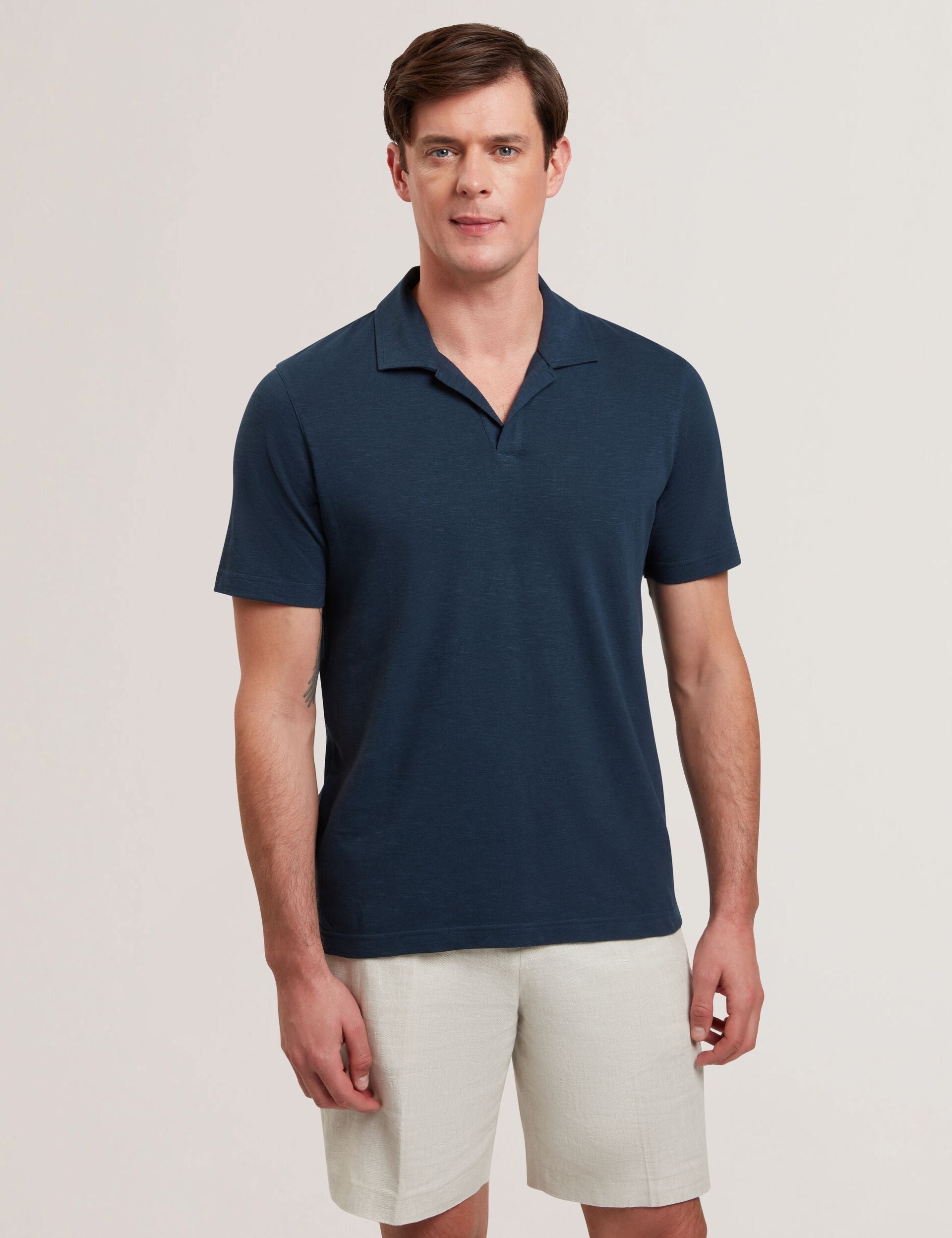 Ted Baker ANITO Open Neck Cotton Linen Polo Shirt