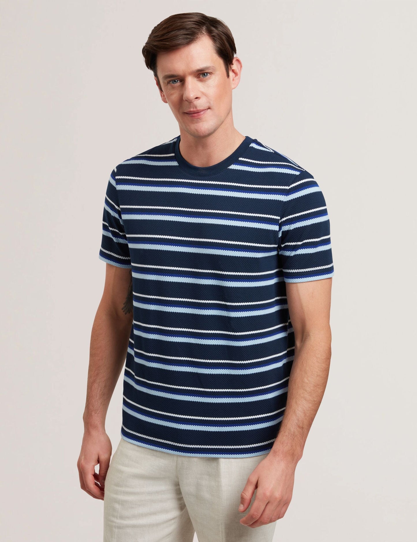 Ted Baker GORANO - Short Sleeve Textured Striped T-Shirt