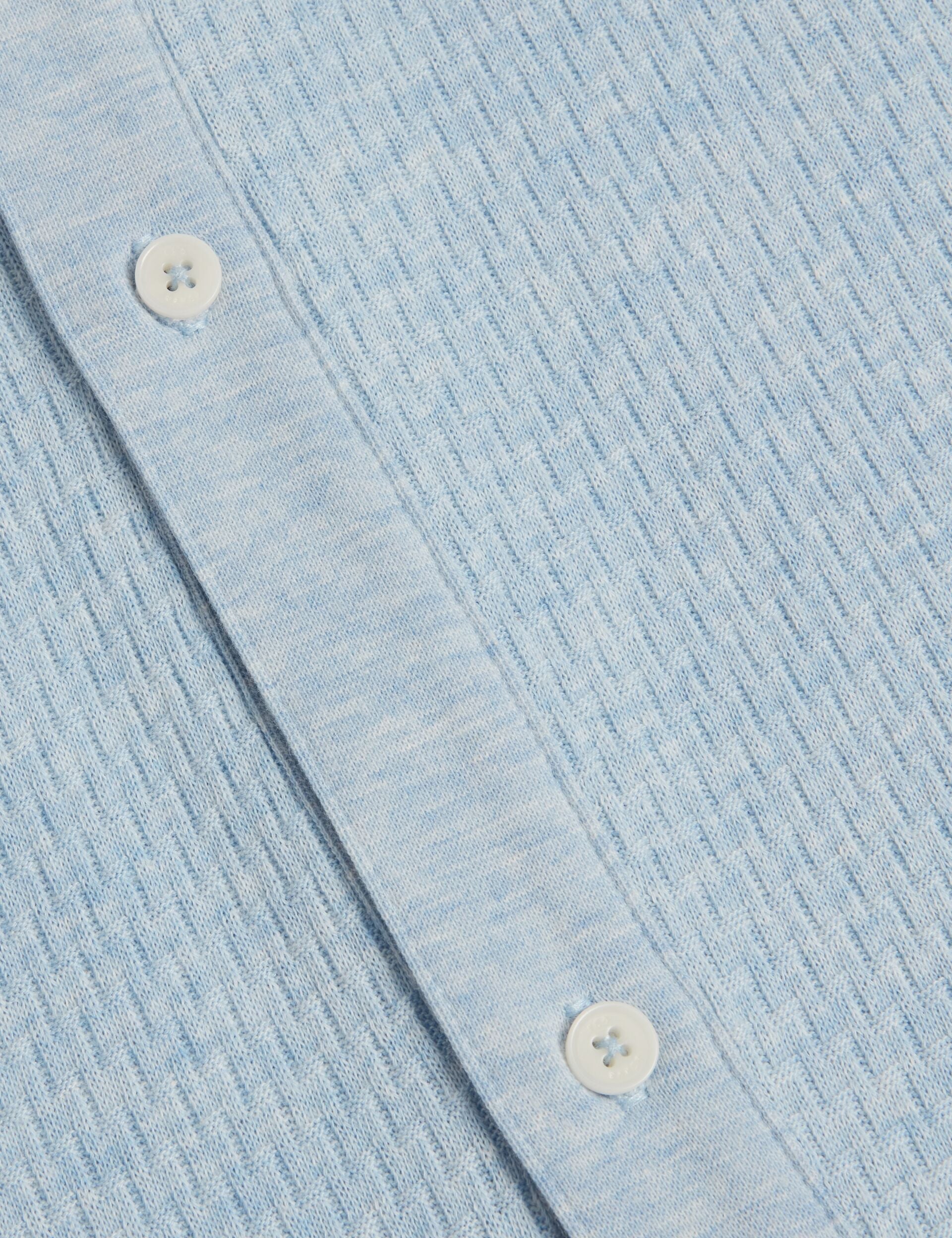 Ted Baker CONNYR Textured Knit Button-Through Polo Shirt in Mid Blue