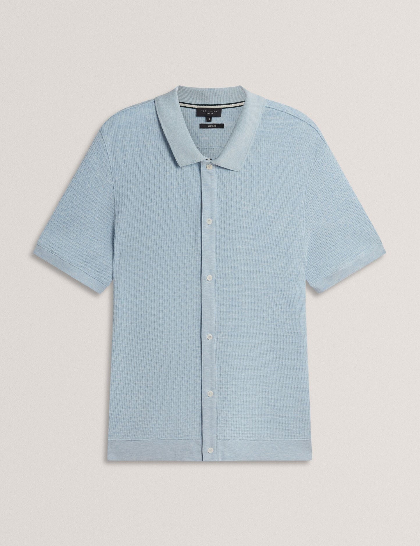 Ted Baker CONNYR Textured Knit Button-Through Polo Shirt in Mid Blue