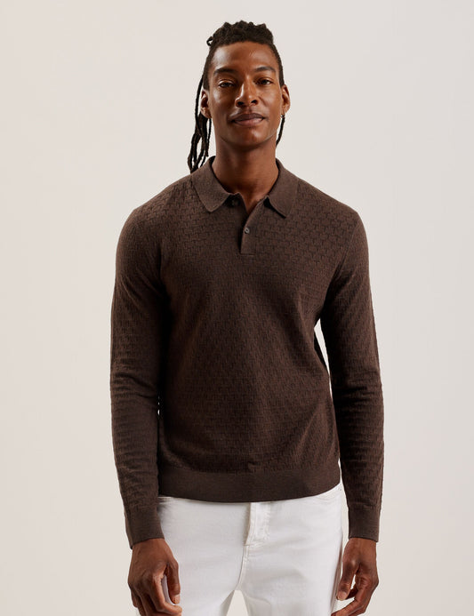 Ted Baker MORAR - Long Sleeve T Stitch Knitted Polo
