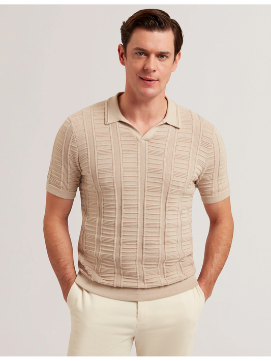 Ted Baker RUZZA - Textured Stripe Open Neck Knitted Polo Shirt
