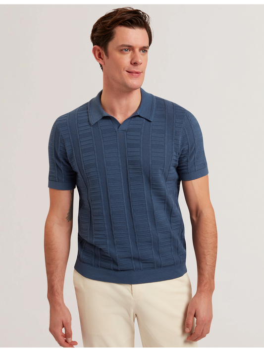 Ted Baker RUZZA - Textured Stripe Open Neck Knitted Polo Shirt