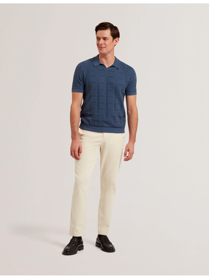 Ted Baker RUZZA - Textured Stripe Open Neck Knitted Polo Shirt
