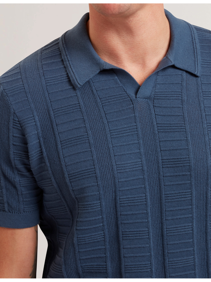 Ted Baker RUZZA - Textured Stripe Open Neck Knitted Polo Shirt