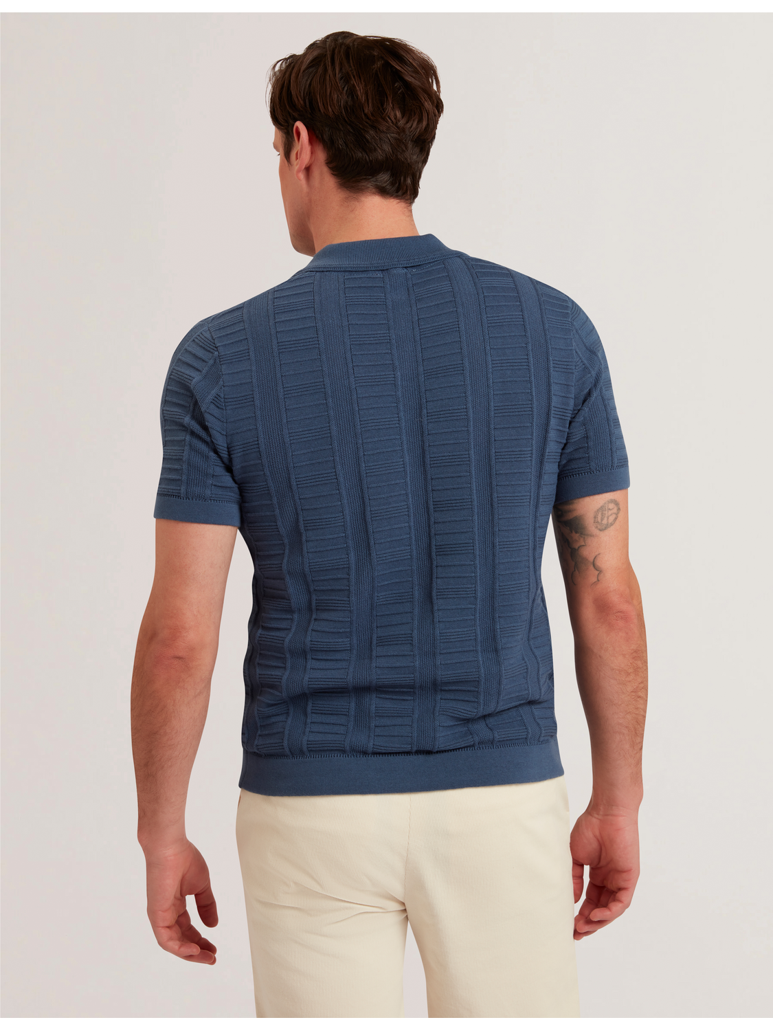 Ted Baker RUZZA - Textured Stripe Open Neck Knitted Polo Shirt