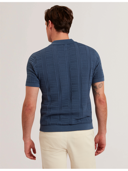 Ted Baker RUZZA - Textured Stripe Open Neck Knitted Polo Shirt