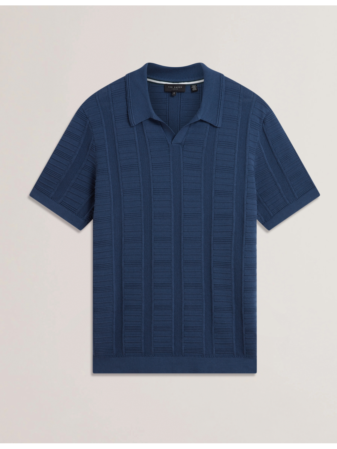 Ted Baker RUZZA - Textured Stripe Open Neck Knitted Polo Shirt