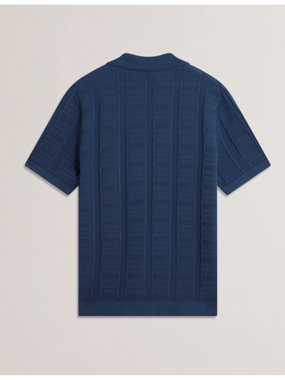 Ted Baker RUZZA - Textured Stripe Open Neck Knitted Polo Shirt