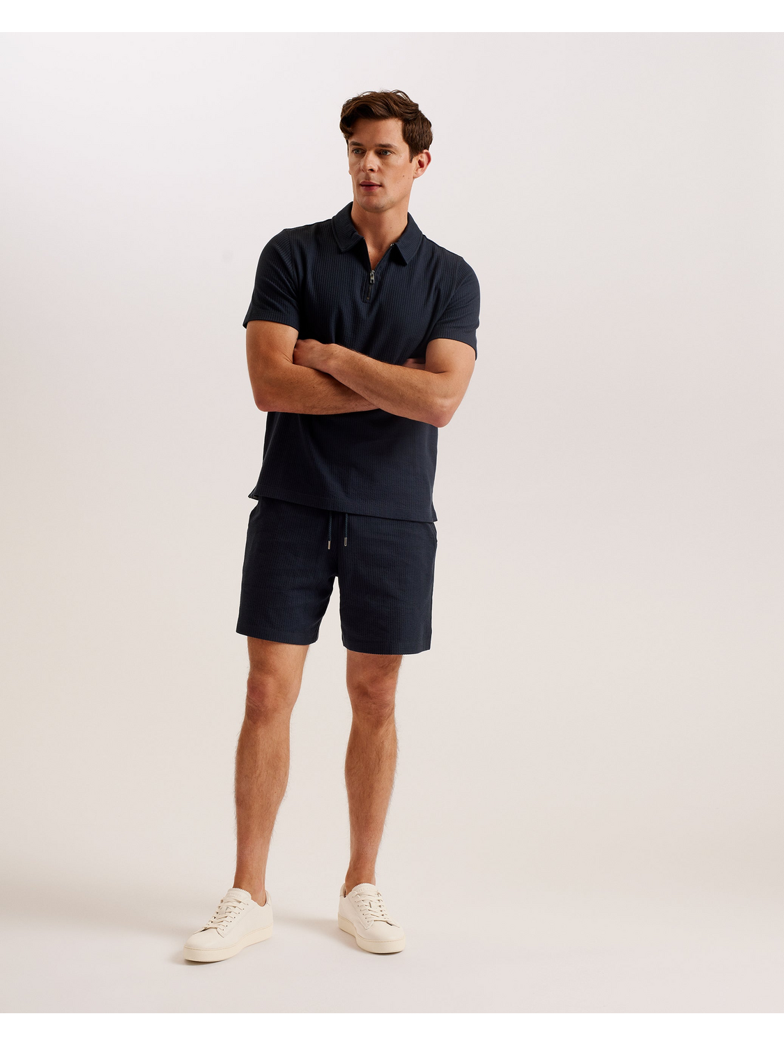 Ted Baker ZARKES - Ribbed Texture Zip Neck Cotton Polo Shirt