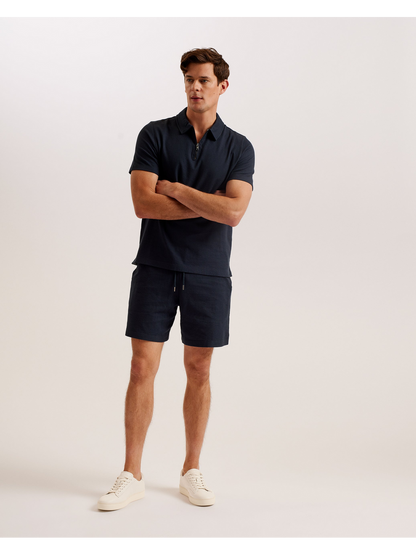 Ted Baker ZARKES - Ribbed Texture Zip Neck Cotton Polo Shirt