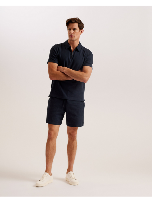 Ted Baker ZARKES - Ribbed Texture Zip Neck Cotton Polo Shirt