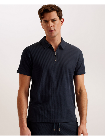 Ted Baker ZARKES - Ribbed Texture Zip Neck Cotton Polo Shirt