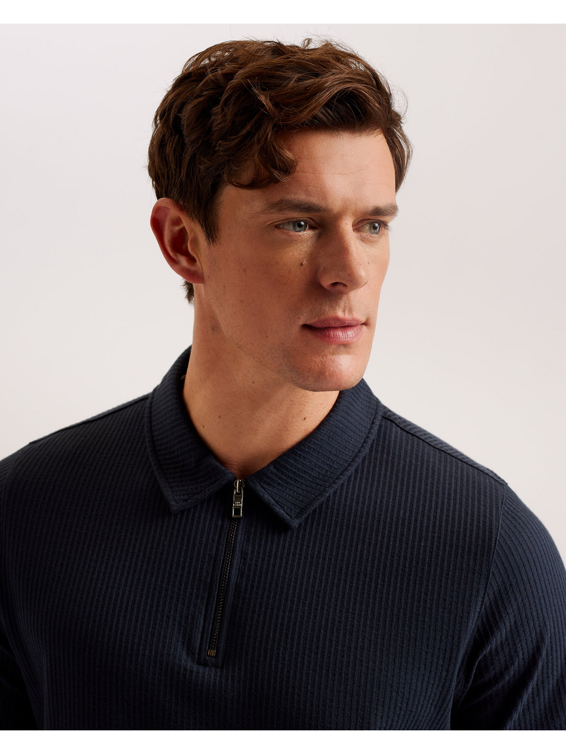 Ted Baker ZARKES - Ribbed Texture Zip Neck Cotton Polo Shirt