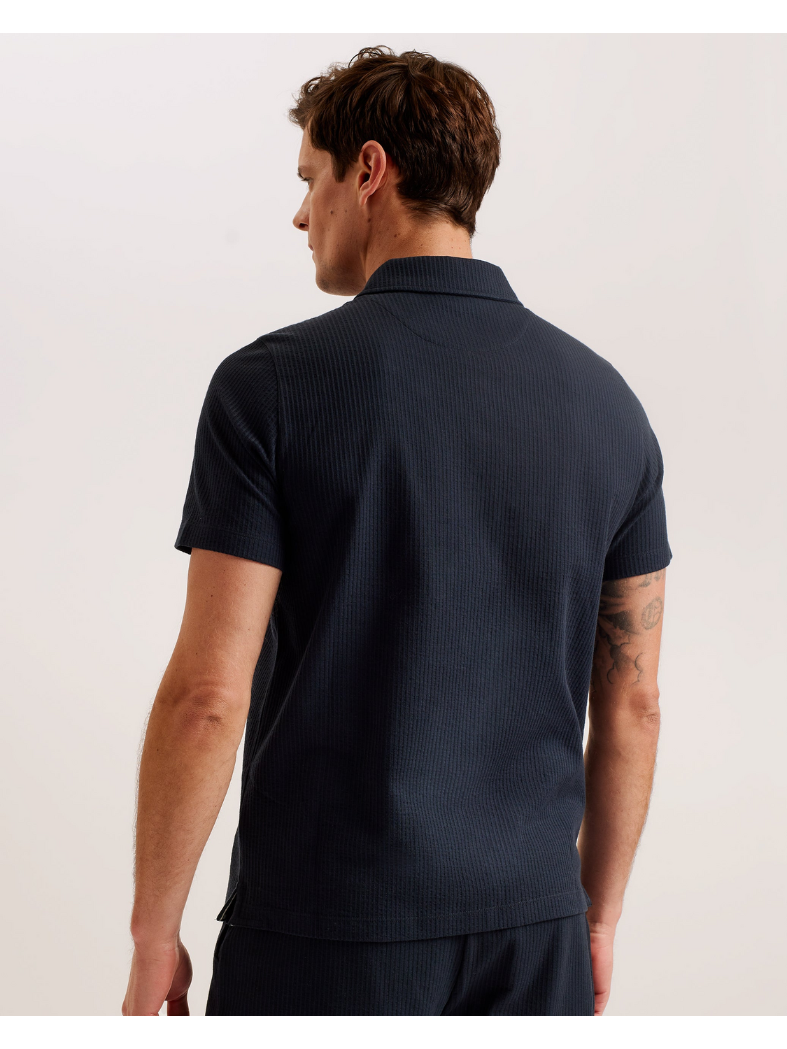 Ted Baker ZARKES - Ribbed Texture Zip Neck Cotton Polo Shirt