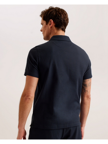 Ted Baker ZARKES - Ribbed Texture Zip Neck Cotton Polo Shirt