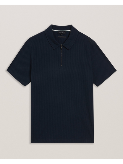 Ted Baker ZARKES - Ribbed Texture Zip Neck Cotton Polo Shirt