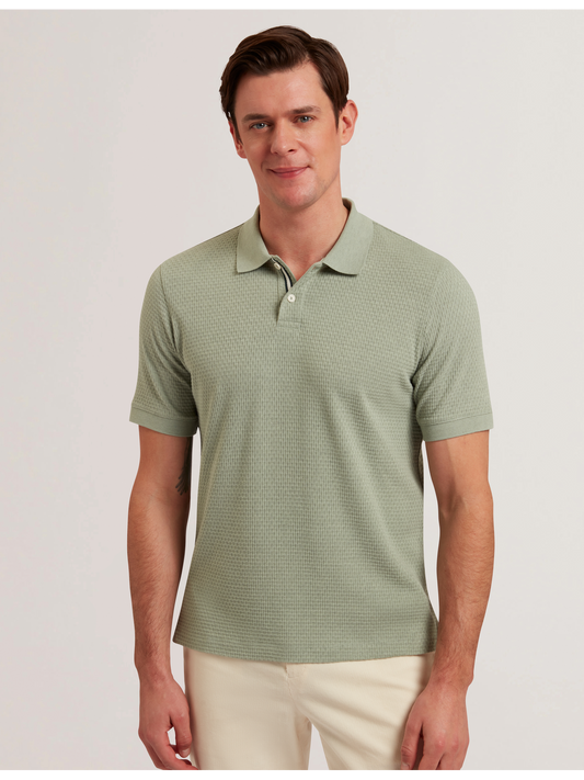 Ted Baker REDMAN - Textured Pure Cotton Knitted Polo Shirt