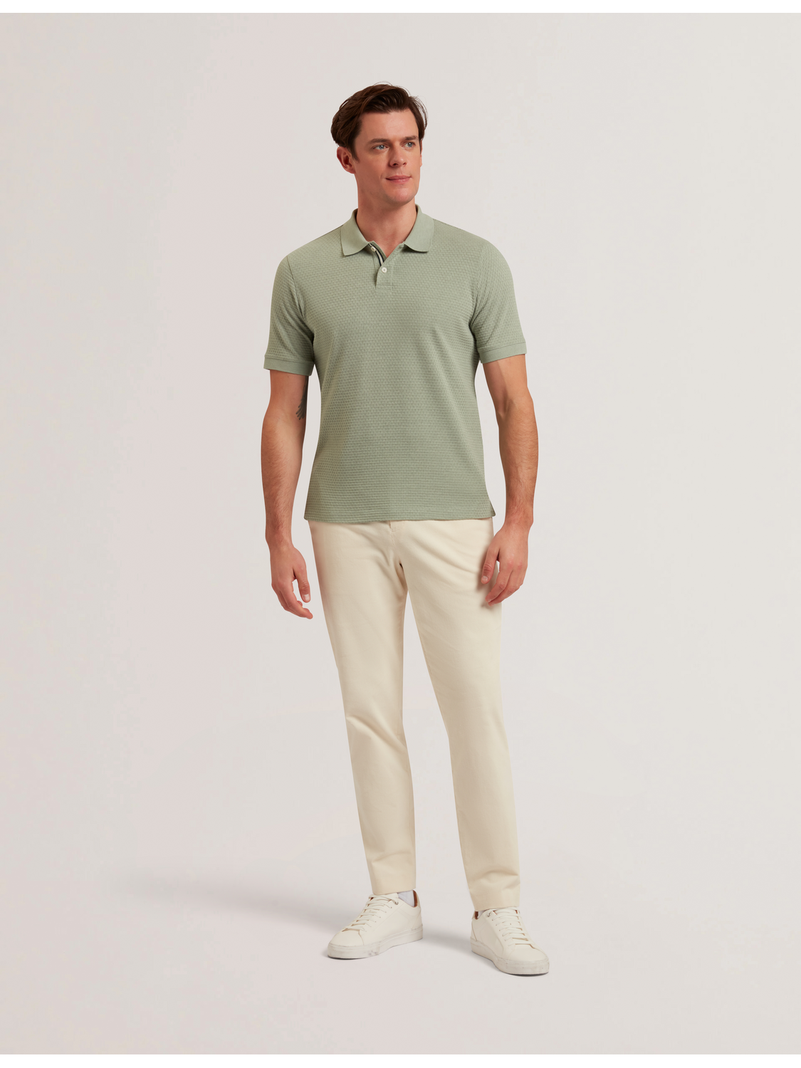 Ted Baker REDMAN - Textured Pure Cotton Knitted Polo Shirt