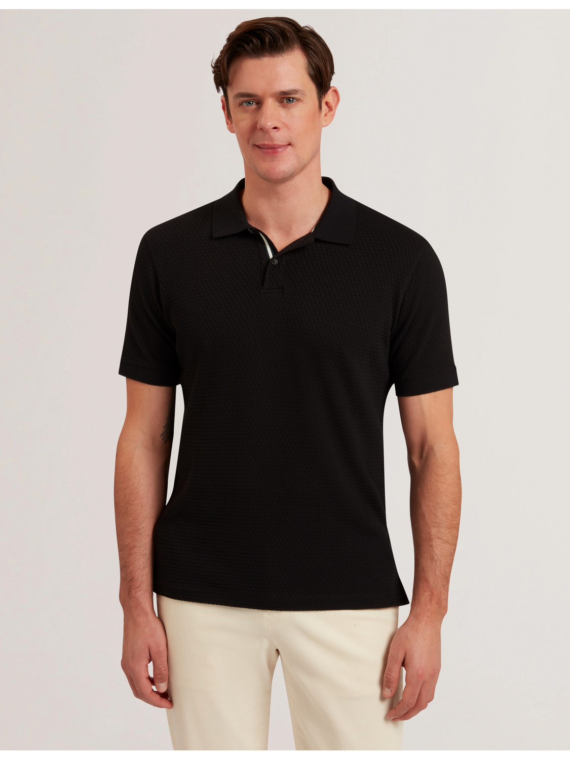 Ted Baker REDMAN - Textured Pure Cotton Knitted Polo Shirt