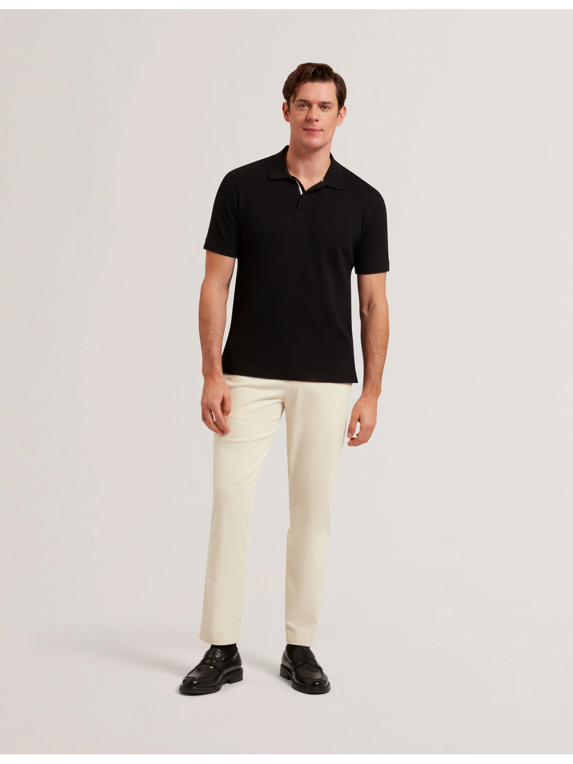 Ted Baker REDMAN - Textured Pure Cotton Knitted Polo Shirt