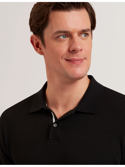 Ted Baker REDMAN - Textured Pure Cotton Knitted Polo Shirt