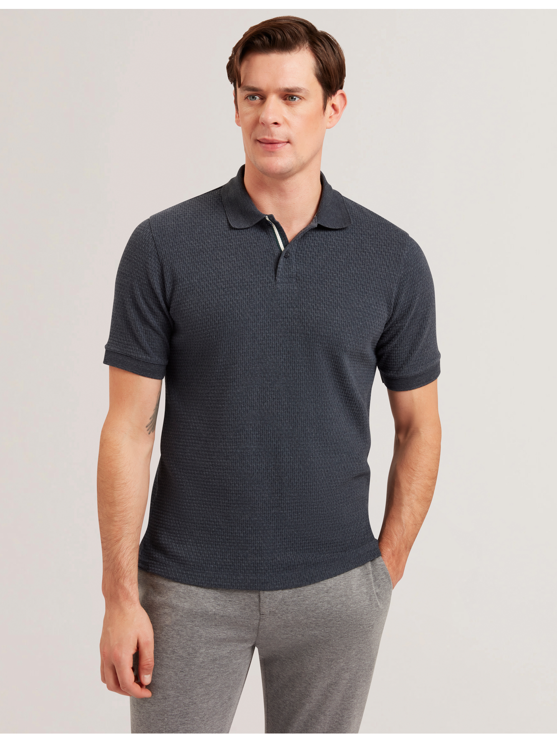 Ted Baker REDMAN - Textured Pure Cotton Knitted Polo Shirt